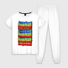 Женская пижама хлопок с принтом DropDead надписи в Тюмени, 100% хлопок | брюки и футболка прямого кроя, без карманов, на брюках мягкая резинка на поясе и по низу штанин | drop dead | неформальная