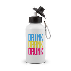 Бутылка спортивная с принтом Drink Drank Drunk в Тюмени, металл | емкость — 500 мл, в комплекте две пластиковые крышки и карабин для крепления | drank | drink | drink drank drunk | drunk