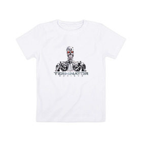 Детская футболка хлопок с принтом Терминатор в Тюмени, 100% хлопок | круглый вырез горловины, полуприлегающий силуэт, длина до линии бедер | Тематика изображения на принте: genisys | terminator | арнольд | генезис | терминатор | шварцнеггер