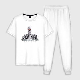 Мужская пижама хлопок с принтом Терминатор в Тюмени, 100% хлопок | брюки и футболка прямого кроя, без карманов, на брюках мягкая резинка на поясе и по низу штанин
 | genisys | terminator | арнольд | генезис | терминатор | шварцнеггер