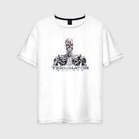Женская футболка хлопок Oversize с принтом Терминатор в Тюмени, 100% хлопок | свободный крой, круглый ворот, спущенный рукав, длина до линии бедер
 | genisys | terminator | арнольд | генезис | терминатор | шварцнеггер