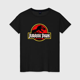Женская футболка хлопок с принтом Jurassic park в Тюмени, 100% хлопок | прямой крой, круглый вырез горловины, длина до линии бедер, слегка спущенное плечо | юрского периода