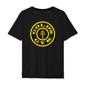 Мужская футболка хлопок Oversize с принтом GOLDS GYM в Тюмени, 100% хлопок | свободный крой, круглый ворот, “спинка” длиннее передней части | golds gymодежда | work hard | бодибилдинг | дешево | спорт