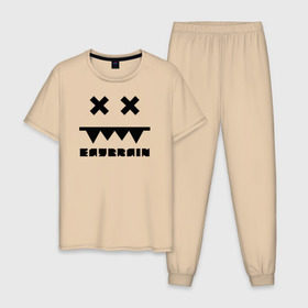 Мужская пижама хлопок с принтом Eatbrain Logo в Тюмени, 100% хлопок | брюки и футболка прямого кроя, без карманов, на брюках мягкая резинка на поясе и по низу штанин
 | eatbrain | music | для любителей жирного neurofunk звучания.drum