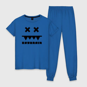 Женская пижама хлопок с принтом Eatbrain Logo в Тюмени, 100% хлопок | брюки и футболка прямого кроя, без карманов, на брюках мягкая резинка на поясе и по низу штанин | eatbrain | music | для любителей жирного neurofunk звучания.drum