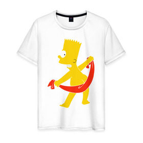 Мужская футболка хлопок с принтом Барт с полотенцем в Тюмени, 100% хлопок | прямой крой, круглый вырез горловины, длина до линии бедер, слегка спущенное плечо. | барт с полотенцем the simpson симпсоны bart