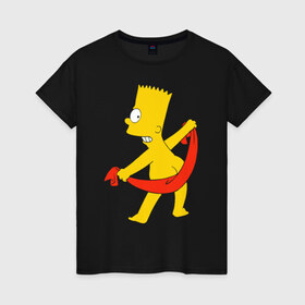Женская футболка хлопок с принтом Барт с полотенцем в Тюмени, 100% хлопок | прямой крой, круглый вырез горловины, длина до линии бедер, слегка спущенное плечо | барт с полотенцем the simpson симпсоны bart