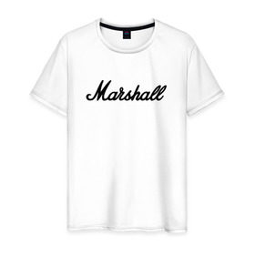 Мужская футболка хлопок с принтом Marshall logo в Тюмени, 100% хлопок | прямой крой, круглый вырез горловины, длина до линии бедер, слегка спущенное плечо. | guitars | marshall | music | гитары | музыка