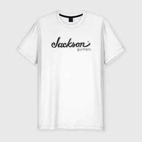 Мужская футболка премиум с принтом Jackson logo в Тюмени, 92% хлопок, 8% лайкра | приталенный силуэт, круглый вырез ворота, длина до линии бедра, короткий рукав | Тематика изображения на принте: guitars | jackson | music | гитары | музыка