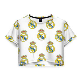 Женская футболка 3D укороченная с принтом Real Madrid в Тюмени, 100% полиэстер | круглая горловина, длина футболки до линии талии, рукава с отворотами | real madrid | реал мадрид | спорт | фк | футбол