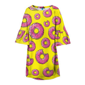 Детское платье 3D с принтом Пончики в Тюмени, 100% полиэстер | прямой силуэт, чуть расширенный к низу. Круглая горловина, на рукавах — воланы | donut | simpsons | паттерн | пончик