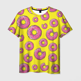 Мужская футболка 3D с принтом Пончики в Тюмени, 100% полиэфир | прямой крой, круглый вырез горловины, длина до линии бедер | donut | simpsons | паттерн | пончик