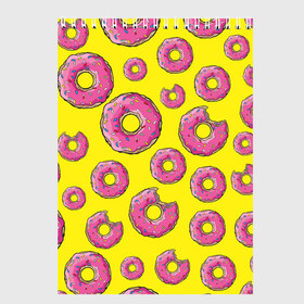 Скетчбук с принтом Пончики в Тюмени, 100% бумага
 | 48 листов, плотность листов — 100 г/м2, плотность картонной обложки — 250 г/м2. Листы скреплены сверху удобной пружинной спиралью | donut | simpsons | паттерн | пончик