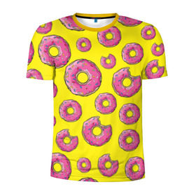 Мужская футболка 3D спортивная с принтом Пончики в Тюмени, 100% полиэстер с улучшенными характеристиками | приталенный силуэт, круглая горловина, широкие плечи, сужается к линии бедра | Тематика изображения на принте: donut | simpsons | паттерн | пончик
