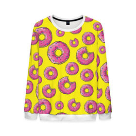 Мужской свитшот 3D с принтом Пончики в Тюмени, 100% полиэстер с мягким внутренним слоем | круглый вырез горловины, мягкая резинка на манжетах и поясе, свободная посадка по фигуре | donut | simpsons | паттерн | пончик