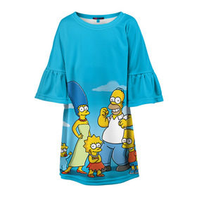 Детское платье 3D с принтом Симпсоны в Тюмени, 100% полиэстер | прямой силуэт, чуть расширенный к низу. Круглая горловина, на рукавах — воланы | гомер