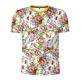 Мужская футболка 3D спортивная с принтом Цветы в Тюмени, 100% полиэстер с улучшенными характеристиками | приталенный силуэт, круглая горловина, широкие плечи, сужается к линии бедра | роза | роспись | цветы