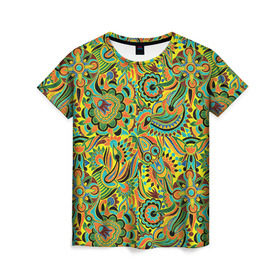 Женская футболка 3D с принтом Узор в Тюмени, 100% полиэфир ( синтетическое хлопкоподобное полотно) | прямой крой, круглый вырез горловины, длина до линии бедер | роспись | узор