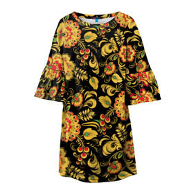 Детское платье 3D с принтом Хохлома в Тюмени, 100% полиэстер | прямой силуэт, чуть расширенный к низу. Круглая горловина, на рукавах — воланы | Тематика изображения на принте: роспись | узор | хохлома