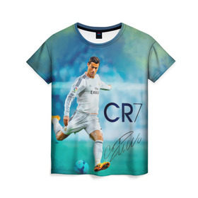 Женская футболка 3D с принтом Ronaldo в Тюмени, 100% полиэфир ( синтетическое хлопкоподобное полотно) | прямой крой, круглый вырез горловины, длина до линии бедер | роналдо