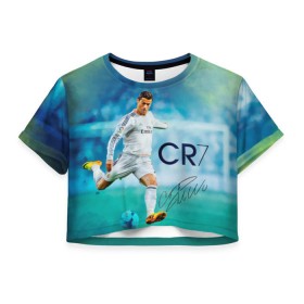Женская футболка 3D укороченная с принтом Ronaldo в Тюмени, 100% полиэстер | круглая горловина, длина футболки до линии талии, рукава с отворотами | роналдо