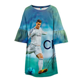 Детское платье 3D с принтом Ronaldo в Тюмени, 100% полиэстер | прямой силуэт, чуть расширенный к низу. Круглая горловина, на рукавах — воланы | Тематика изображения на принте: роналдо