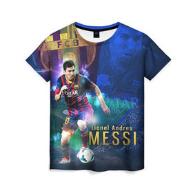 Женская футболка 3D с принтом Messi в Тюмени, 100% полиэфир ( синтетическое хлопкоподобное полотно) | прямой крой, круглый вырез горловины, длина до линии бедер | месси