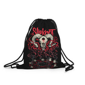 Рюкзак-мешок 3D с принтом Slipknot в Тюмени, 100% полиэстер | плотность ткани — 200 г/м2, размер — 35 х 45 см; лямки — толстые шнурки, застежка на шнуровке, без карманов и подкладки | deth | rock | slipknot | баран | маска | мрак | рок | слипнот | череп