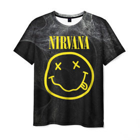 Мужская футболка 3D с принтом Nirvana в Тюмени, 100% полиэфир | прямой крой, круглый вырез горловины, длина до линии бедер | cobain | curt | nirvana | rock | smile | кобейн | курт | рок | смайл