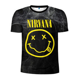 Мужская футболка 3D спортивная с принтом Nirvana в Тюмени, 100% полиэстер с улучшенными характеристиками | приталенный силуэт, круглая горловина, широкие плечи, сужается к линии бедра | cobain | curt | nirvana | rock | smile | кобейн | курт | рок | смайл