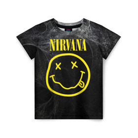 Детская футболка 3D с принтом Nirvana в Тюмени, 100% гипоаллергенный полиэфир | прямой крой, круглый вырез горловины, длина до линии бедер, чуть спущенное плечо, ткань немного тянется | cobain | curt | nirvana | rock | smile | кобейн | курт | рок | смайл