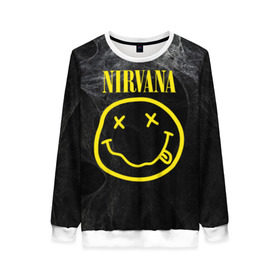 Женский свитшот 3D с принтом Nirvana в Тюмени, 100% полиэстер с мягким внутренним слоем | круглый вырез горловины, мягкая резинка на манжетах и поясе, свободная посадка по фигуре | cobain | curt | nirvana | rock | smile | кобейн | курт | рок | смайл