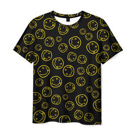 Мужская футболка 3D с принтом Nirvana в Тюмени, 100% полиэфир | прямой крой, круглый вырез горловины, длина до линии бедер | Тематика изображения на принте: cobain | curt | nirvana | rock | smile | кобейн | курт | рок | смайл