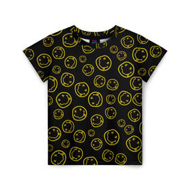 Детская футболка 3D с принтом Nirvana в Тюмени, 100% гипоаллергенный полиэфир | прямой крой, круглый вырез горловины, длина до линии бедер, чуть спущенное плечо, ткань немного тянется | cobain | curt | nirvana | rock | smile | кобейн | курт | рок | смайл