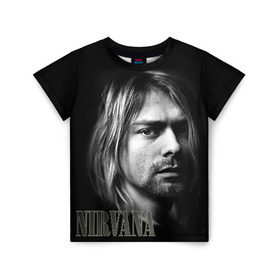 Детская футболка 3D с принтом Nirvana в Тюмени, 100% гипоаллергенный полиэфир | прямой крой, круглый вырез горловины, длина до линии бедер, чуть спущенное плечо, ткань немного тянется | Тематика изображения на принте: cobain | curt | nirvana | rock | кобейн | курт | рок