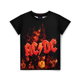 Детская футболка 3D с принтом AC/DC в Тюмени, 100% гипоаллергенный полиэфир | прямой крой, круглый вырез горловины, длина до линии бедер, чуть спущенное плечо, ткань немного тянется | ac dc | acdc | rock | рок | эйсидиси