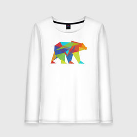 Женский лонгслив хлопок с принтом Fractal geometric bear в Тюмени, 100% хлопок |  | fractal geometric bear медведь миша треугольн