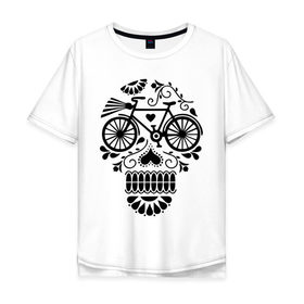 Мужская футболка хлопок Oversize с принтом Велочереп в Тюмени, 100% хлопок | свободный крой, круглый ворот, “спинка” длиннее передней части | bicycle | bike | biker | байк | велик | велосипед | велосипедист | велоспорт | велочереп | спорт | череп