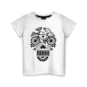 Детская футболка хлопок с принтом Велочереп в Тюмени, 100% хлопок | круглый вырез горловины, полуприлегающий силуэт, длина до линии бедер | bicycle | bike | biker | байк | велик | велосипед | велосипедист | велоспорт | велочереп | спорт | череп