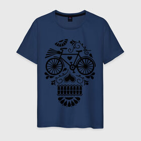 Мужская футболка хлопок с принтом Велочереп в Тюмени, 100% хлопок | прямой крой, круглый вырез горловины, длина до линии бедер, слегка спущенное плечо. | bicycle | bike | biker | байк | велик | велосипед | велосипедист | велоспорт | велочереп | спорт | череп
