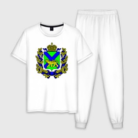 Мужская пижама хлопок с принтом Герб Приморского края в Тюмени, 100% хлопок | брюки и футболка прямого кроя, без карманов, на брюках мягкая резинка на поясе и по низу штанин
 | 