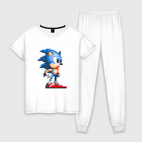 Женская пижама хлопок с принтом Sonic в Тюмени, 100% хлопок | брюки и футболка прямого кроя, без карманов, на брюках мягкая резинка на поясе и по низу штанин | nintendo | sonic | нинтендо | соник