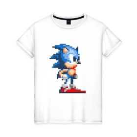 Женская футболка хлопок с принтом Sonic в Тюмени, 100% хлопок | прямой крой, круглый вырез горловины, длина до линии бедер, слегка спущенное плечо | nintendo | sonic | нинтендо | соник