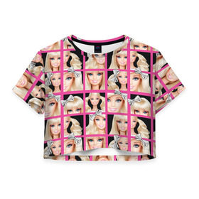 Женская футболка 3D укороченная с принтом Barbie в Тюмени, 100% полиэстер | круглая горловина, длина футболки до линии талии, рукава с отворотами | barbie | барби | кукла