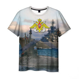Мужская футболка 3D с принтом ВМФ в Тюмени, 100% полиэфир | прямой крой, круглый вырез горловины, длина до линии бедер | вмф | корабль | морской флот | россия | рф | силовые структуры