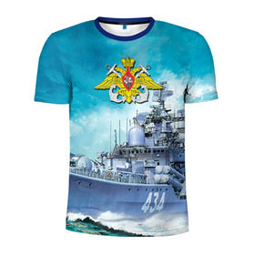 Мужская футболка 3D спортивная с принтом ВМФ в Тюмени, 100% полиэстер с улучшенными характеристиками | приталенный силуэт, круглая горловина, широкие плечи, сужается к линии бедра | вмф | корабль | морской флот | россия | рф | силовые структуры