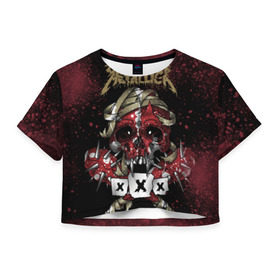 Женская футболка 3D укороченная с принтом Metallica в Тюмени, 100% полиэстер | круглая горловина, длина футболки до линии талии, рукава с отворотами | metallica | металл | рок