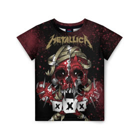 Детская футболка 3D с принтом Metallica в Тюмени, 100% гипоаллергенный полиэфир | прямой крой, круглый вырез горловины, длина до линии бедер, чуть спущенное плечо, ткань немного тянется | Тематика изображения на принте: metallica | металл | рок