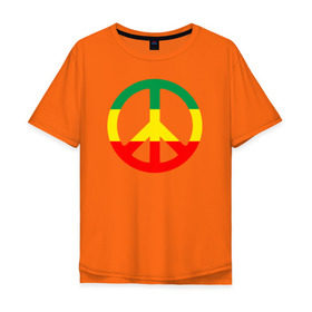 Мужская футболка хлопок Oversize с принтом Rasta peace в Тюмени, 100% хлопок | свободный крой, круглый ворот, “спинка” длиннее передней части | rasta peace раста мир хиппи