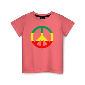 Детская футболка хлопок с принтом Rasta peace в Тюмени, 100% хлопок | круглый вырез горловины, полуприлегающий силуэт, длина до линии бедер | rasta peace раста мир хиппи